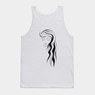 Black and white woman with long hair and eyes closed Tank Top